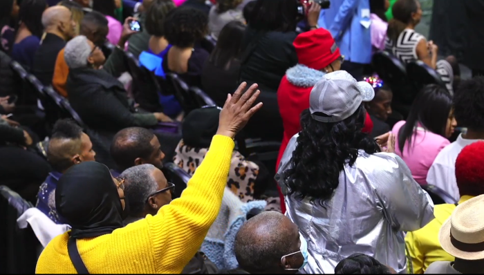 Worshippers at the Easter service hosted by Triumph Church at the Little Ceasar's Arena in Detroit, Michigan, on Sunday, April 9, 2023.