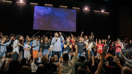 Michael Brown with youths at Arise Church in Tampa, Fla.
