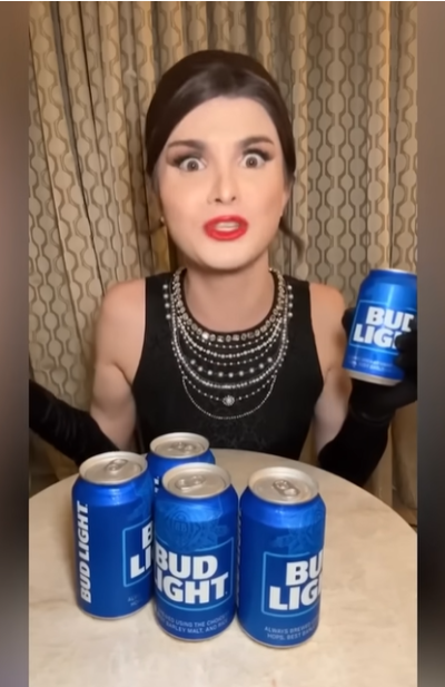 Trans-identified social media influencer Dylan Mulvaney promotes Bud Light on his Instagram account in April 2023. 