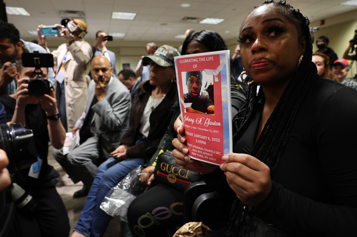 Family of Johnny Gaston, who was recently murdered, attend a House Judiciary Committee field hearing on violent crime in New York on April 17, 2023, at the Javits Federal Building in New York City. Chair Rep. Jim Jordan, R-Ohio, has been a leading critic of Manhattan District Attorney Alvin Bragg.
