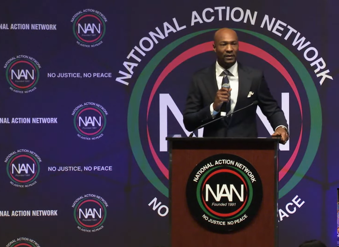Keion Henderson, founder, CEO and senior pastor of The Lighthouse Church & Ministries in Houston, Texas, speaks at the National Action Network Convention on Thursday April 13, 2023.