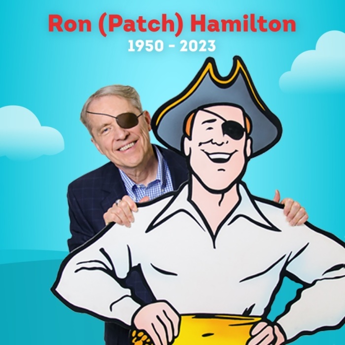 Ron Hamilton, the notable voice actor and musician behind the 'Patch the Pirate' character, as seen in an announcement of his passing on April 19, 2023. 