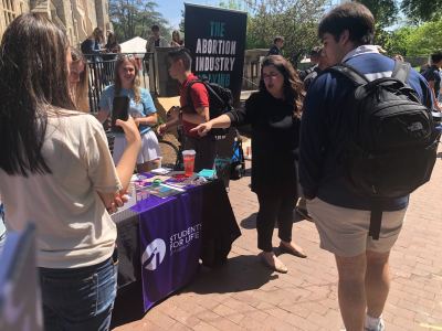 Students for Life of America President Kristan Hawkins discusses abortion with pro-choice students at Georgetown University on Thursday, April 20, 2023