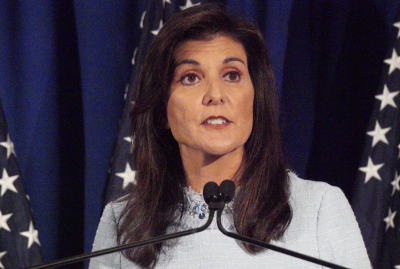 Republican presidential candidate Nikki Haley speaks about abortion at the Susan B. Anthony Pro-Life America headquarters in Arlington, Virginia, on April 25, 2023. 