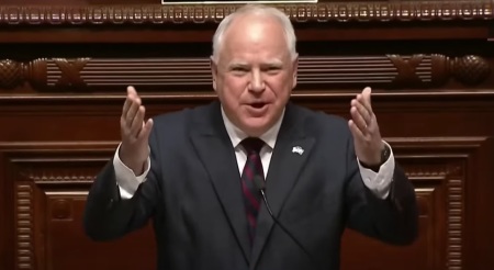 Minnesota Gov. Tim Walz gives State of the State address in April 2023.