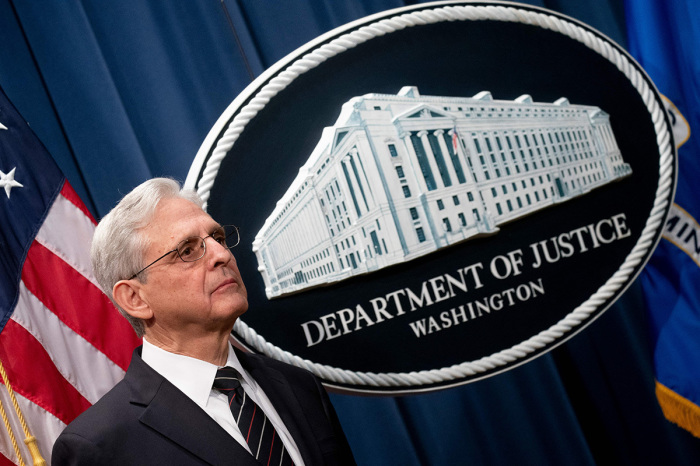 U.S. Attorney General Merrick Garland speaks during a news conference at the Justice Department building in Washington, D.C., on Jan. 24, 2023. 