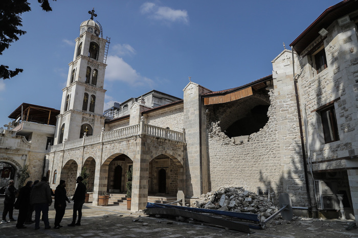 Greek Orthodox St George Church in Tokacli village partly destroyed by the earthquake that struck Hatay region is seen on February 12, 2023, in Altinozu, Turkey. A 7.8-magnitude earthquake hit near Gaziantep, Turkey, in the early hours of Monday, followed by another 7.5-magnitude tremor just after midday. The quakes caused widespread destruction in southern Turkey and northern Syria and were felt in nearby countries.