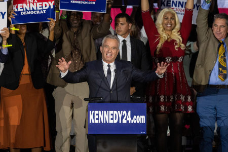Robert F. Kennedy Jr. officially announces his candidacy for president on April 19, 2023, in Boston, Massachusetts. He is running against President Joe Biden for the Democrat Party's nomination.