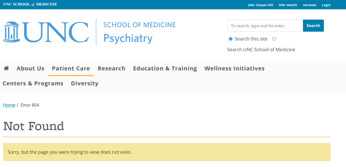 A screenshot of a page on the University of North Carolina's School of Medicine which formerly linked to a child/adolescent 'gender equality' page.