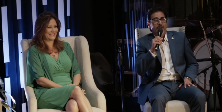 Texas millionaire entrepreneur Rebecca Contreras and husband David Contreras, who worked under the George W. Bush administration, share their faith testimonies at Capital Life Church in Arlington, Virginia, on May 7, 2023.
