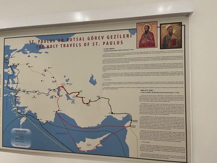 A map of St. Paul's missionary travels in the Yalvac Museum in Isparta, Turkey.