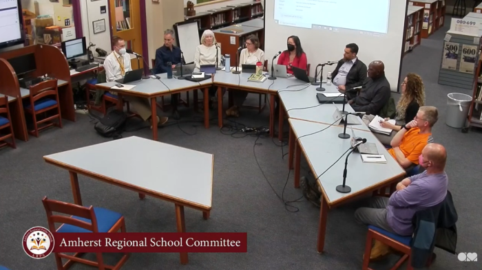 A screenshot of the Amherst Regional School Committee meeting on April 25. 