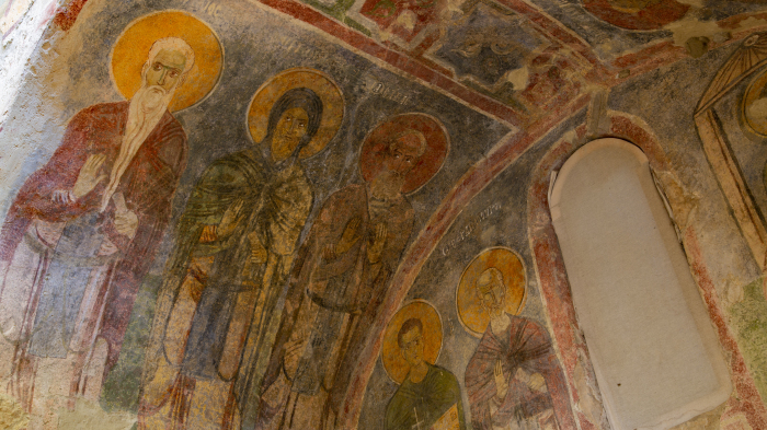 A fresco inside the recently renovated St. Nicholas Church in Antalya, Turkey, in May 2023.