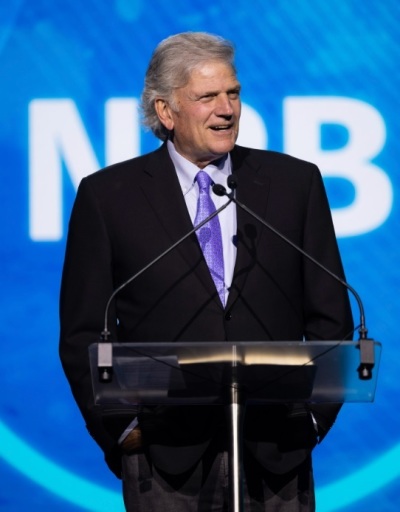 The Rev. Franklin Graham speaks at the National Religious Broadcasters convention in Orlando, Florida, on Monday, May 22, 2023. 