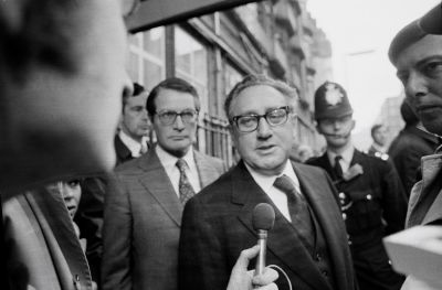 American elder statesman, political scientist, diplomat, and geopolitical consultant Henry Kissinger interviewed by the press while in London, UK, 6th March 1975. 