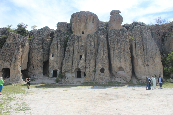 The ancient settlement of Kilistra near the village of Gökyurt in Konya, Turkey features rock-carved houses and churches.