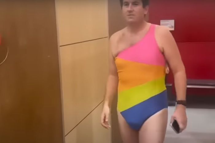 Alex Stein wears Target's 'tuck-friendly' bathing suit for trans-identifying consumers in a video published Thursday on May 25, 2023. 