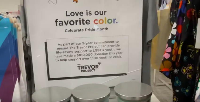 A screenshot of a YouTube video showing a pride display at a Target store.