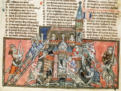 A 14th-century depiction of the siege of Antioch from the First Crusade, which began in October 1097 and ended in June 1098.