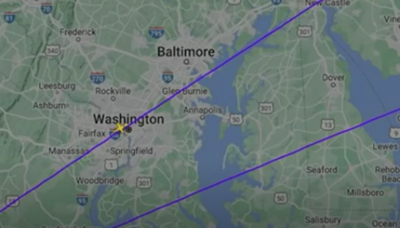 The flight path for the private plane that crashed in Montebello, Virginia, shows the aircraft flying over Washington, D.C., on June 4, 2023.