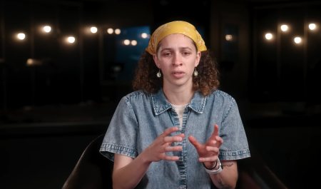 Former Lesbian Kirsten Searcy becomes emotional as she shares her testimony in a June 1, 2023, episode of Delafé Testimonies.