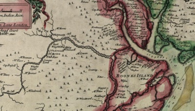 An 18th century map depicting the Stono River, site of a major anti-slavery rebellion in 1739. 