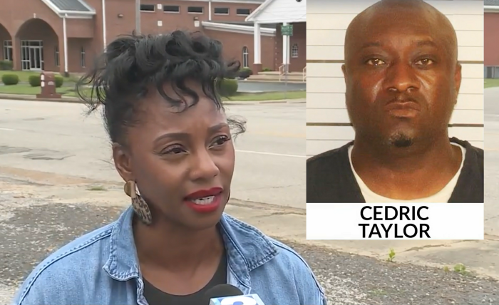 Jamillah Zarif (L) says her former pastor's son Cedric Taylor (R) pulled a gun on her after a service at Holy City Church of God in Christ in Raleigh, Tennessee, in February 2023. 