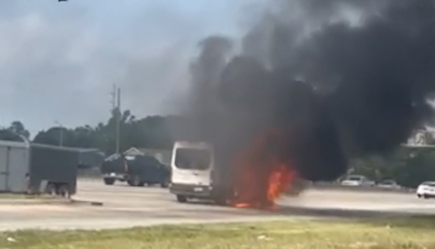 This van that was carrying 11 members of Anchor Church's youth group in Houston, Texas, erupted in flames just moments after they evacuated.