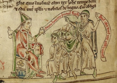 A contemporary depiction of the First Council of Lyons, which was held in 1245.