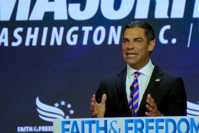 Presidential Candidate, Miami mayor Francis Suarez delivers a speech at the Faith & Freedom Coalition's Road to Majority Conference in Washington, D.C., June 23, 2023.