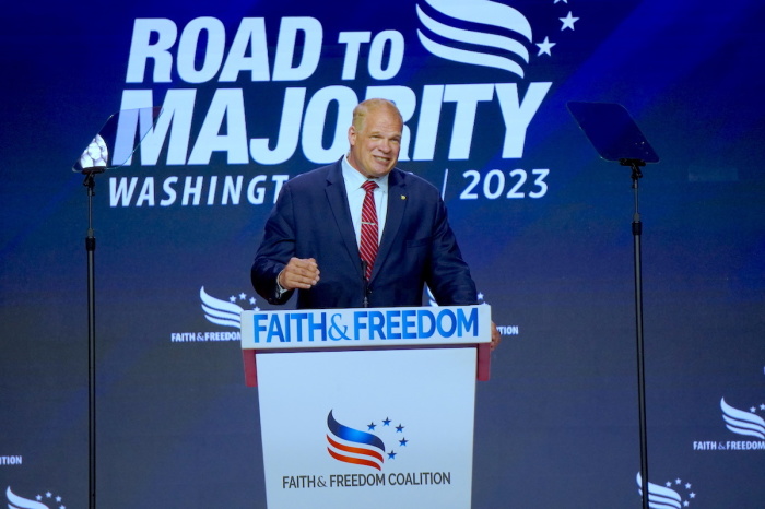 Knox County Mayor Glenn Jacobs, better known by his wrestling persona 'Kane,' speaks at the Faith & Freedom Coalition's Road to Majority conference in Washington, D.C. on June 23, 2023. 