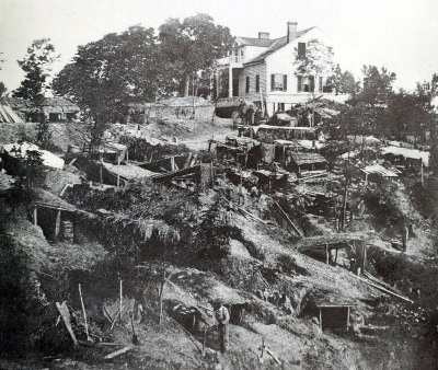 A photo of the siege of Vicksburg, Mississippi, during the American Civil War. The city would fall to Union troops under General Ulysses S. Grant on July 4, 1863. 