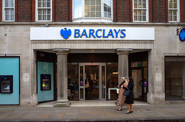 People passing by or entering Barclays Bank in Richmond, London. 