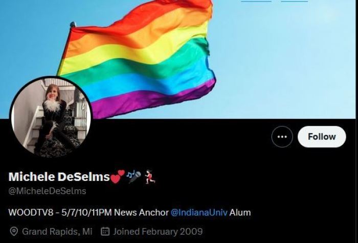 A screenshot of WOOD-TV anchor Michele DeSelms' Twitter page as of July 5, 2023.