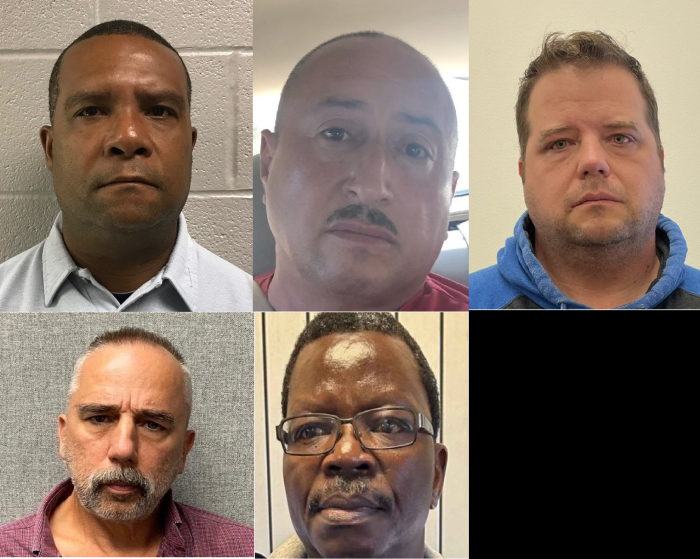 These five men have been charged with sexual assault and exploitation of children in Pennsylvania. They are (Top L-R): Errol William Hall, 50, of Delaware County; Luis Manuel Ayala-Velasquez, 55, of Reading; Shaun Sheffer, 45, of Butler County; (Bottom L-R) Terry Booth, 57, of Panama City, Fla., and David Balosa, 61, of Philadelphia.