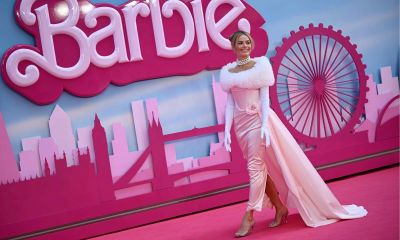 Australian actress Margot Robbie as she poses on the pink carpet during the European premiere of 'Barbie' in central London on July 12, 2023. 