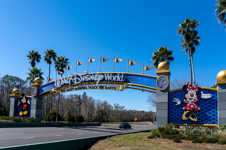 A Walt Disney World entrance arch gate in Orlando, Florida, April 28, 2022.