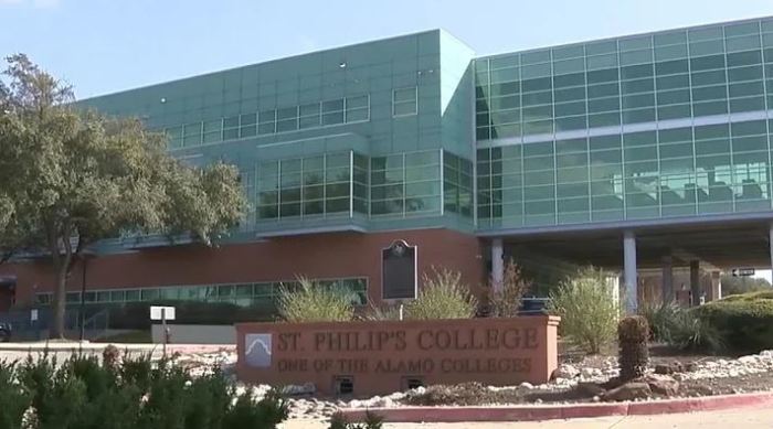 A screenshot of the exterior of St. Philips' College in San Antonio, Texas.