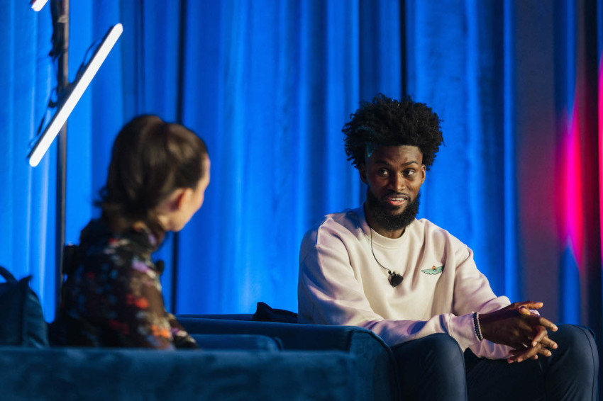 NBA star Jonathan Isaac speaks at the UNITAS launch in Orlando, Florida, on July 29, 2023.