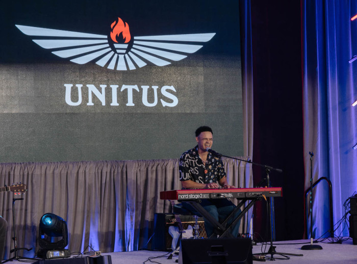 Singer Tauren Wells performs at the UNITAS launch in Orlando, Florida, on July 29, 2023.
