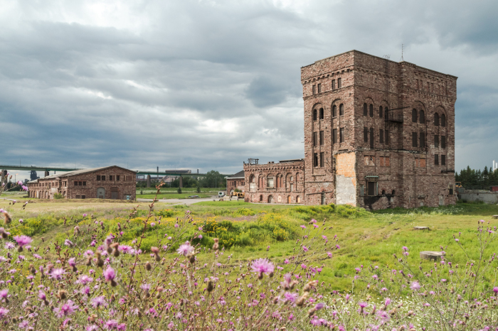 The Richardsonian Romanesque architecture of a former paper mill in Sault Ste. Marie, Ontario. 