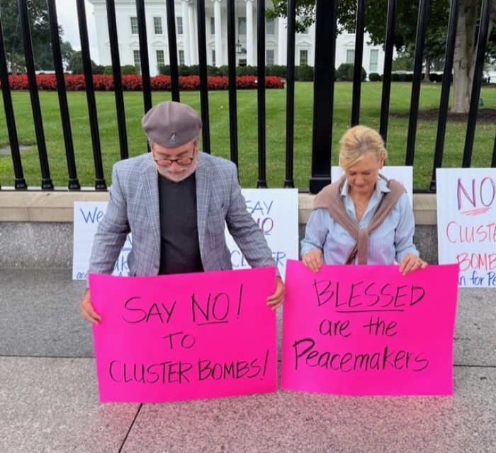 The Rev. Patrick Mahoney of Christian Defense Coalition and several peace activists hold a prayer vigil outside of the White House on August 4, 2023, to call for a peaceful solution to the war in Ukraine.