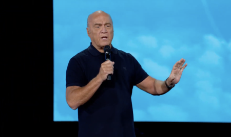 Pastor Greg Laurie preaches at Harvest Christian Fellowship in Riverside, California, Aug. 6, 2023.