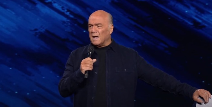 Harvest Pastor Greg Laurie preaching a sermon on Sunday, Aug. 13, 2023. 