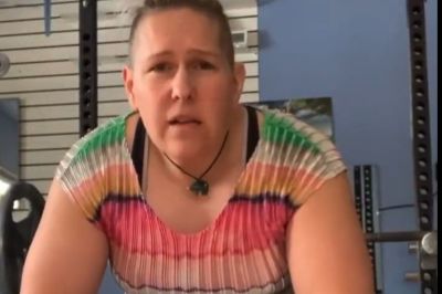 Male powerlifter Anne Andres questions why the female powerlifting division is 'so bad' in a video women's sports advocate Riley Gaines shared in a tweet on Feb. 16, 2023. 
