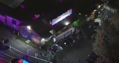 Police respond to a mass shooting at Cook's Corner bar in Trabuco Canyon, California, on August 23, 2023. 