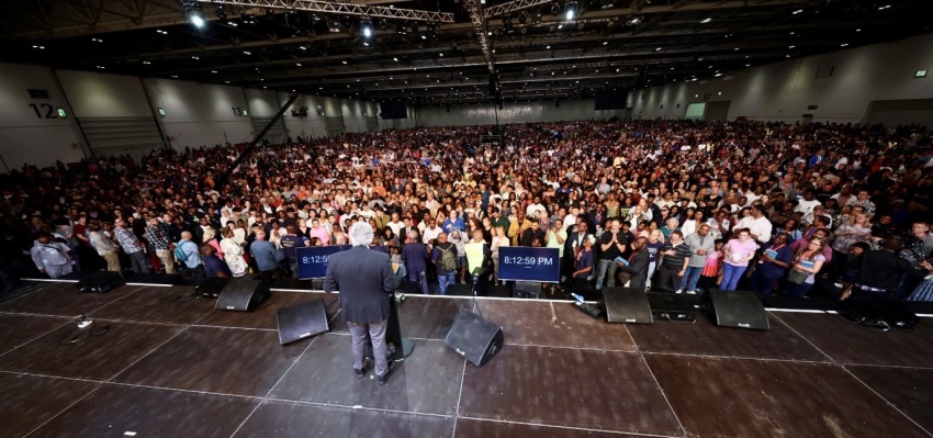 The Rev. Franklin Graham of the Billy Graham Evangelistic Association speaks at the "God Loves Your" tour event at the ExCel London convention center in London, England, on Saturday, Aug. 26, 2023. 