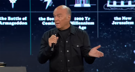Pastor Greg Laurie preaches at Harvest Bible Fellowship in Riverside, California, on August 20, 2023.
