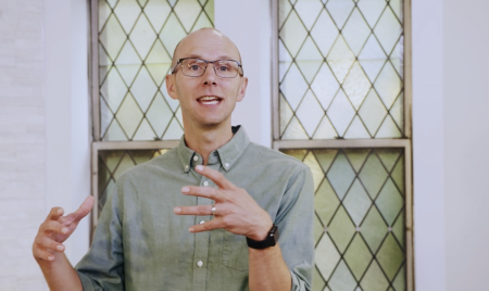 Pastor Aaron Graham of The District Church in Washington, D.C., preaches to his congregation about how men can live under the Lordship of Christ on August 27, 2023, which was part three of a sermon series titled: "Kingdom Man." 