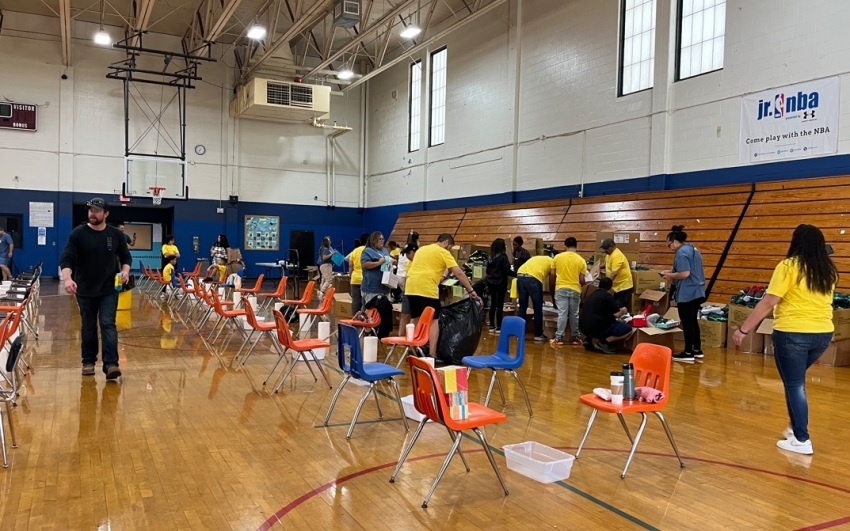 Vox Church and the Springfield Boys & Girls Club host a back-to-school giveaway event where more than 1,000 pairs of sneakers and school supplies were distributed to hundreds of children from low-income families in Springfield, Massachusetts.